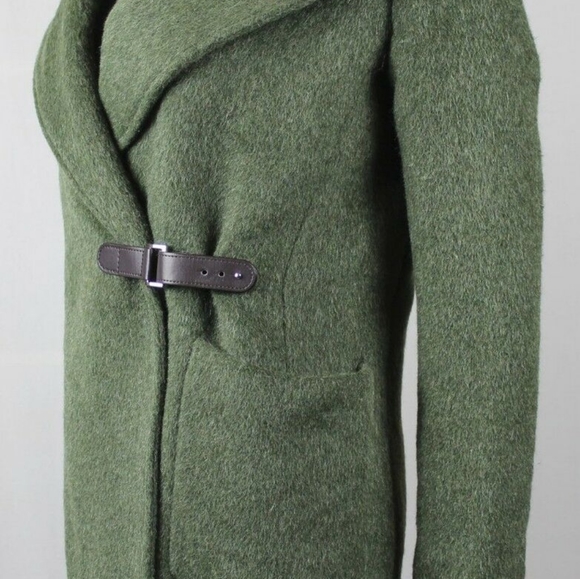 Sz 14, Ralph Lauren Loden Green Hooded Wool Jacket Coat Leather Strap - Picture 5 of 5